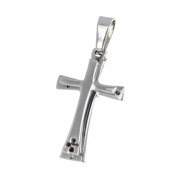 Stainless Steel Pendant – Slender Cross with Dark Centre Line