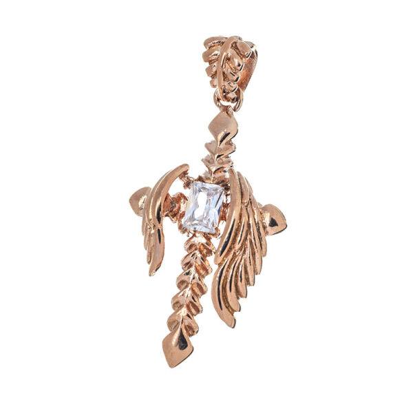 Stainless Steel Pendant – Winged Cross with Bright Decorative Stone