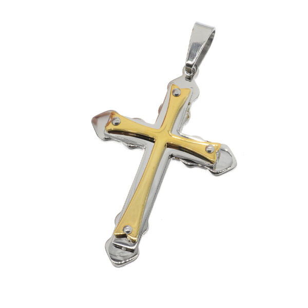 Stainless Steel Pendant - Cross - Bicolour (Steel/PVD-Gold)