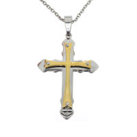 Stainless Steel Pendant – Two-Tone Cross with Rounded Ends