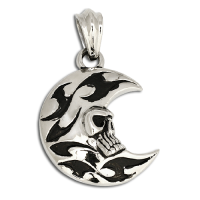 Stainless Steel Pendant – Crescent with Skull and Flame Ornament