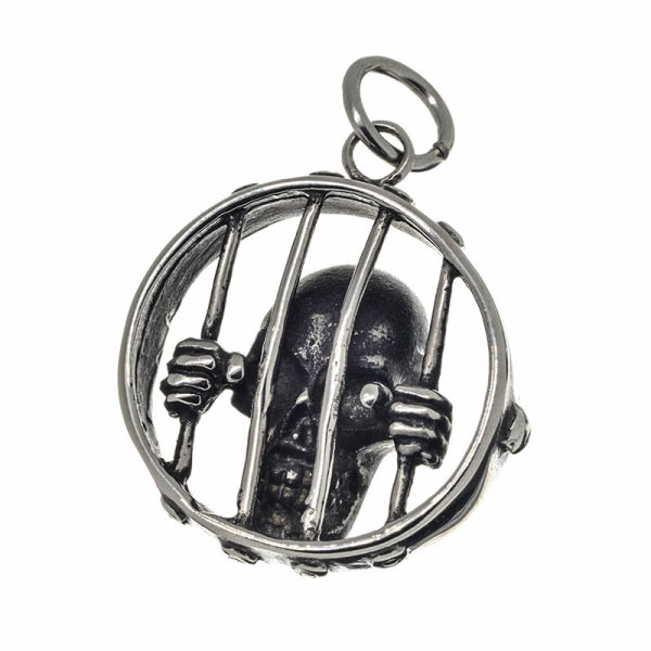 Edelstahlanhänger - Skelett hinter Gittern
