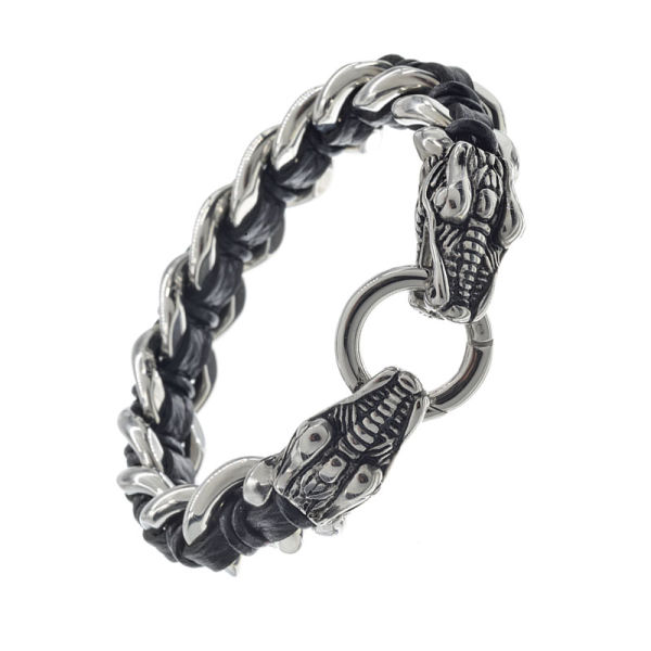 Lederarmband mit Edelstahl - Drachenkopf