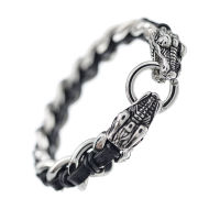 Lederarmband mit Edelstahl - Drachenkopf