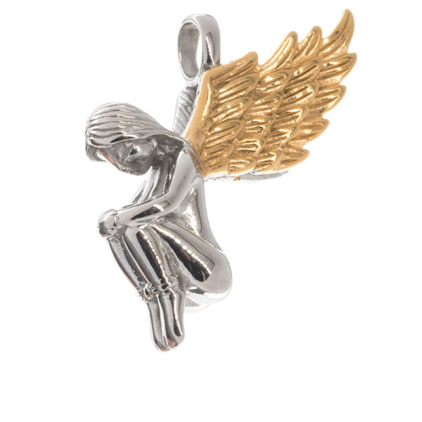 Edelstahlanhänger - Engel mit goldenen Flügeln "Comer"