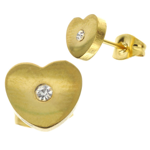 Edelstahlohrring Herz mit Stein PVD-Gold