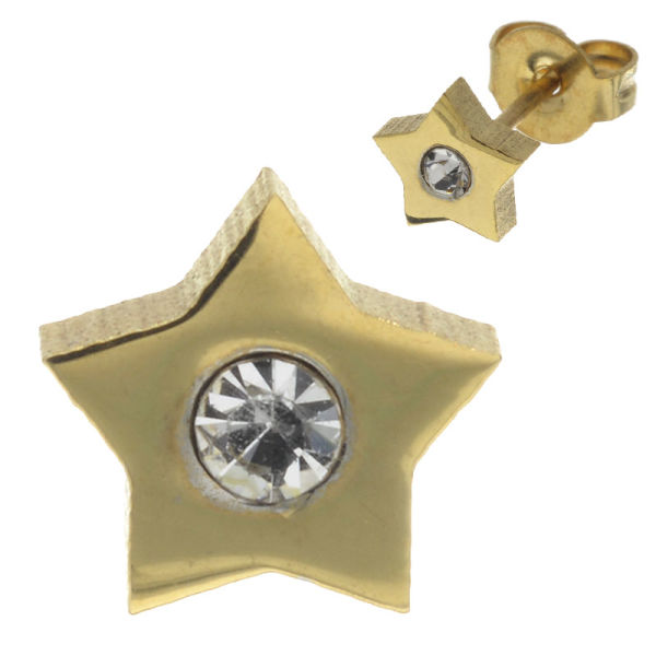Stainless Steel Stud Earrings - Star with Stone