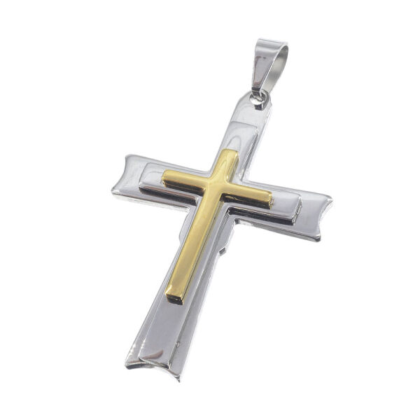 Edelstahlanhänger - Kreuz Bicolor Dreilagig Massiv