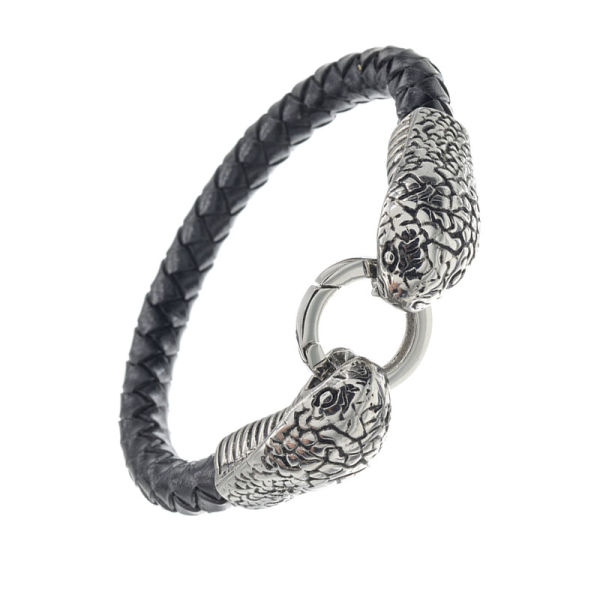 Lederarmband mit Edelstahlverschluss Schlangenkopf