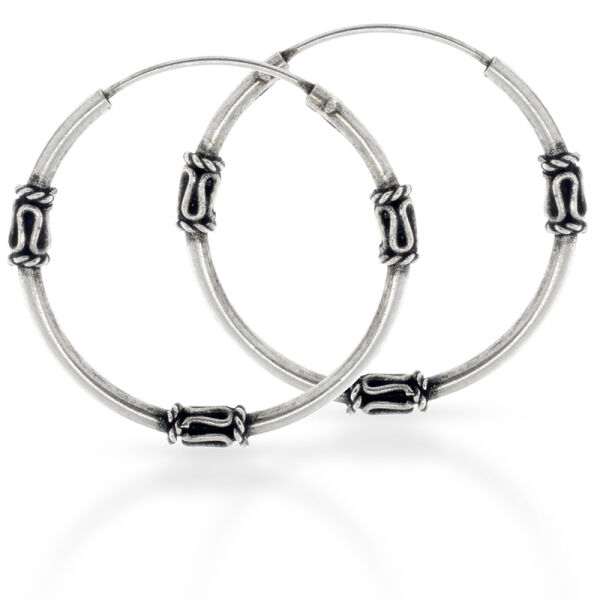 Bali Hoop Earrings “Vemor” in 925 Sterling Silver – Three Wave Motifs, 25 mm (Pair)