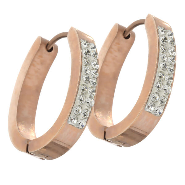 Stainless steel hinged hoop earrings with c/z and PVD rose gold