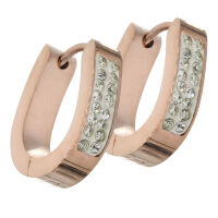 Stainless steel hinged hoop earrings with c/z and PVD rose gold