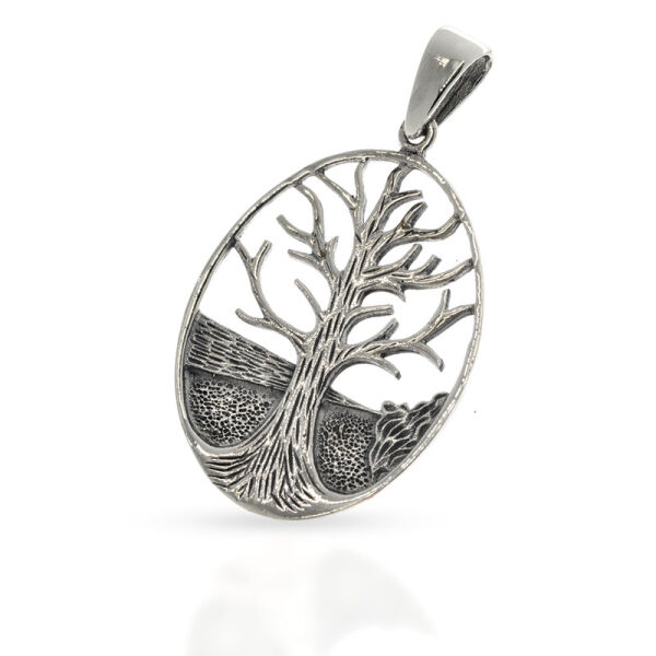 Oval Tree of Life Pendant with Root Relief in 925 Sterling Silver