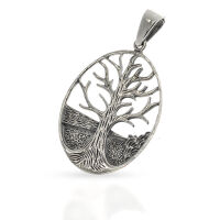 Oval Tree of Life Pendant with Root Relief in 925...