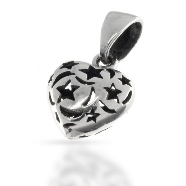925 Sterling Silberanhänger - Herz mit Mond&Sterne