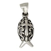 925 Sterling Silberanhänger - Ichthys mit Kreuz
