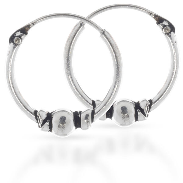 Bali-Creolen aus 925er Silber – Kugel und diagonale Rillen, 12 mm (Paar)