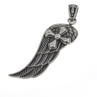Stainless Steel Pendant – Angel Wing with Cross Detail
