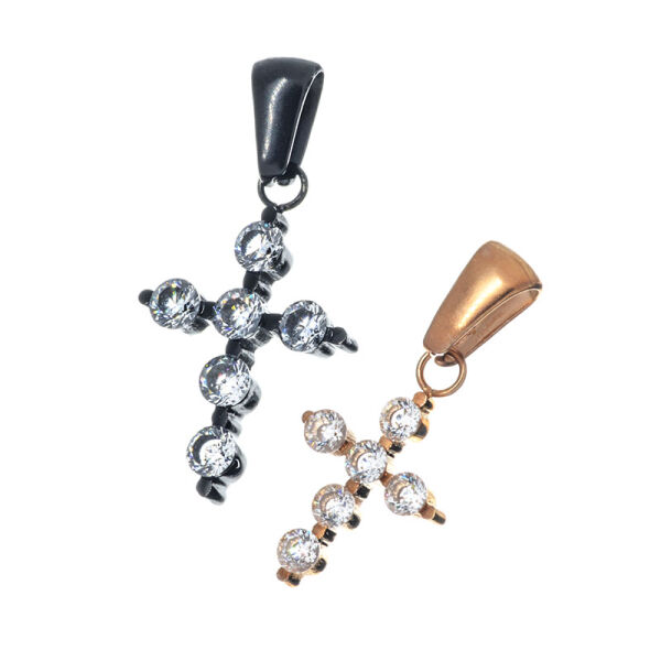 Stainless Steel Pendant – Delicate Cross of Bright Decorative Stones