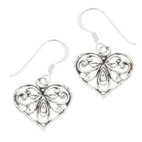 Silver Earrings - Heart with Butterfly
