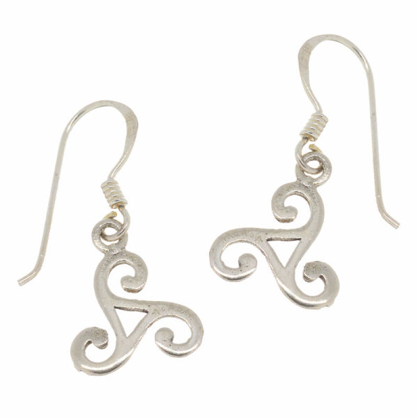 925 Sterling Silver Drop Earrings – Triskele with Slender Spiral Arms