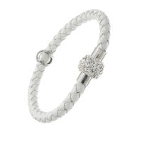 Leather bracelet with magnetic clasp/white - glitter ball