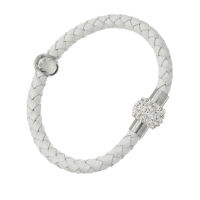 Leather bracelet with magnetic clasp/white - glitter ball