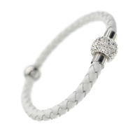 Leather bracelet with magnetic clasp/white - glitter ball