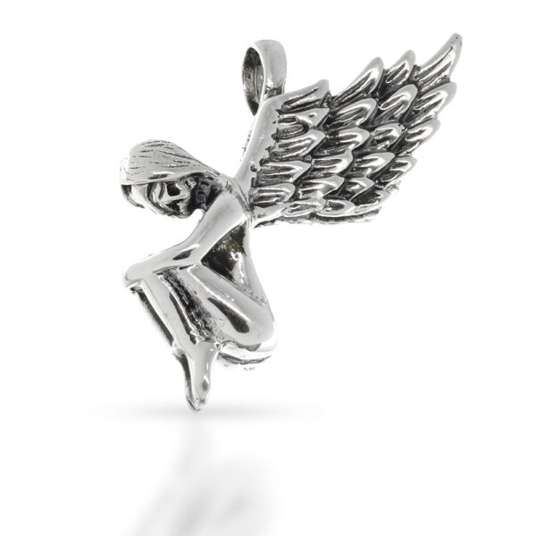 925 Sterling Silver Pendant – Seated Lekabel Angel with Large Wing