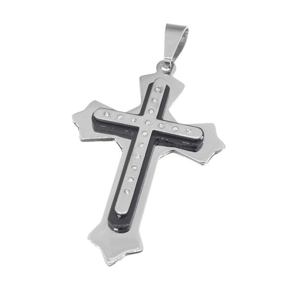 Edelstahlanhänger – Mehrlagiges Kreuz mit Zirkonia