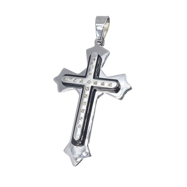 Stainless steel pendant - cross "Gramil" decorated with stones