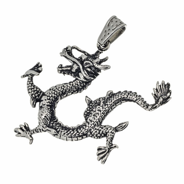 Stainless steel pendant- dragon/back polished