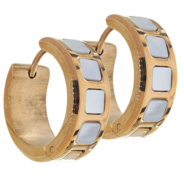 Edelstahlklappcreolen mit Perlmutt - rosegold