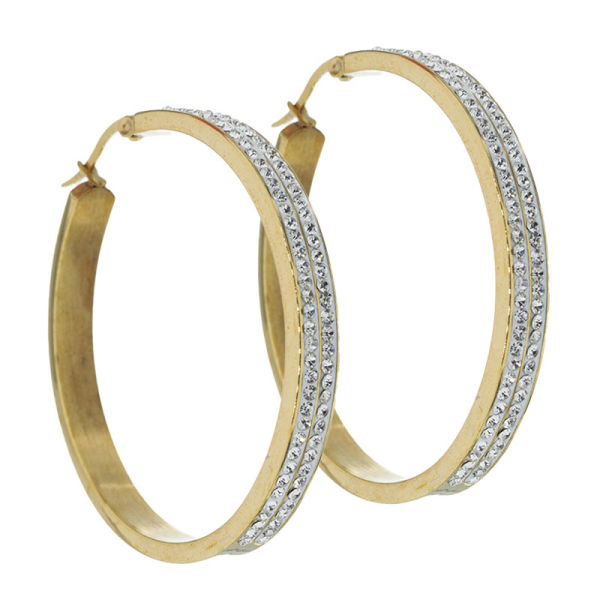 Edelstahlcreolen mit Curbik Zirkon- Rosegold