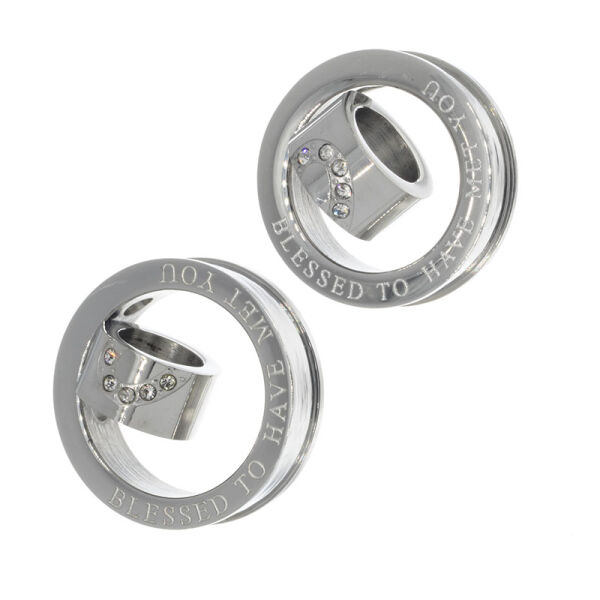 Edelstahlanhänger – Partner-Ringmotive mit Schriftzügen und Steinakzenten