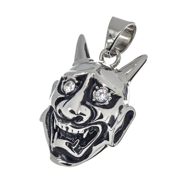 Stainless Steel Pendant – Devil Mask with Stone Eyes