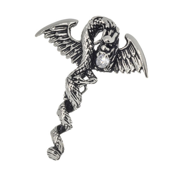 Stainless steel pendant - dragon with one white cubic zirconia