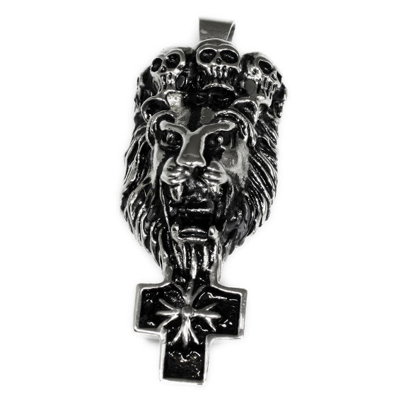 Edelstahlanhänger - Löwenkopf mit Kreuz