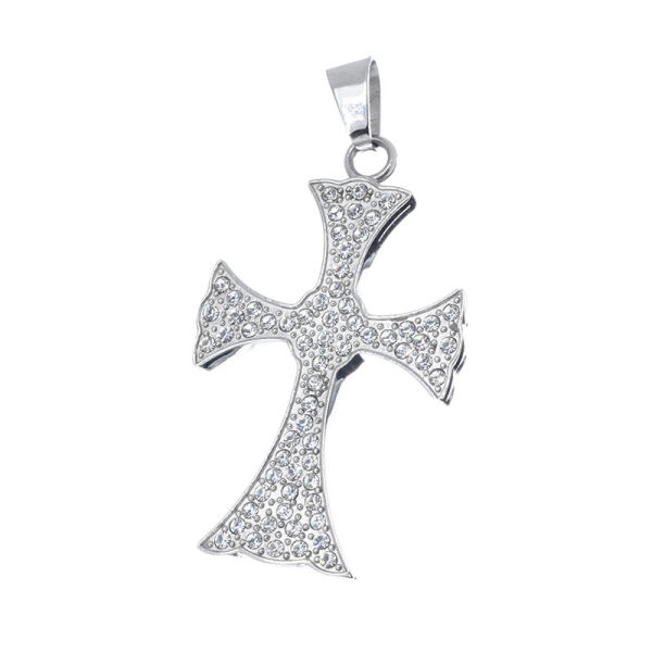 Stainless Steel Pendant – Stone-Set Cross with Flared Ends