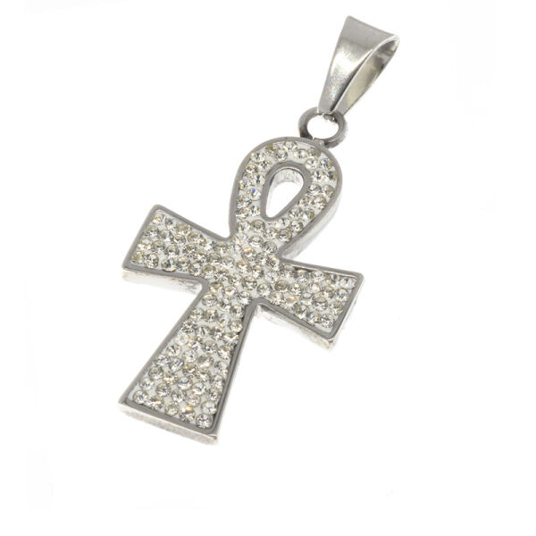 Stainless Steel Pendant - Ankh with Stones