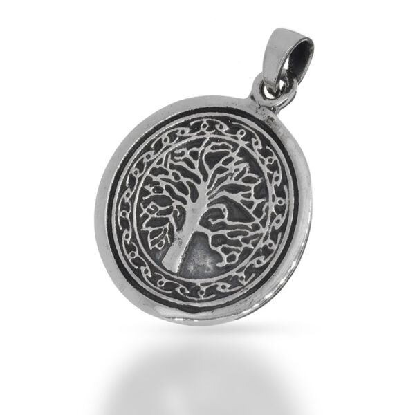 Lebensbaum-Anhänger mit Ornamentring aus 925er Silber