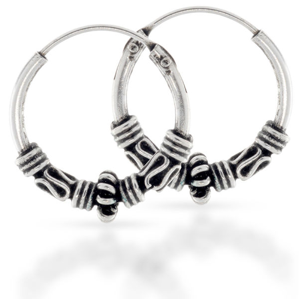 925 Sterling Silver Bali Hoop Earrings "Vimor" (Pair) 14mm