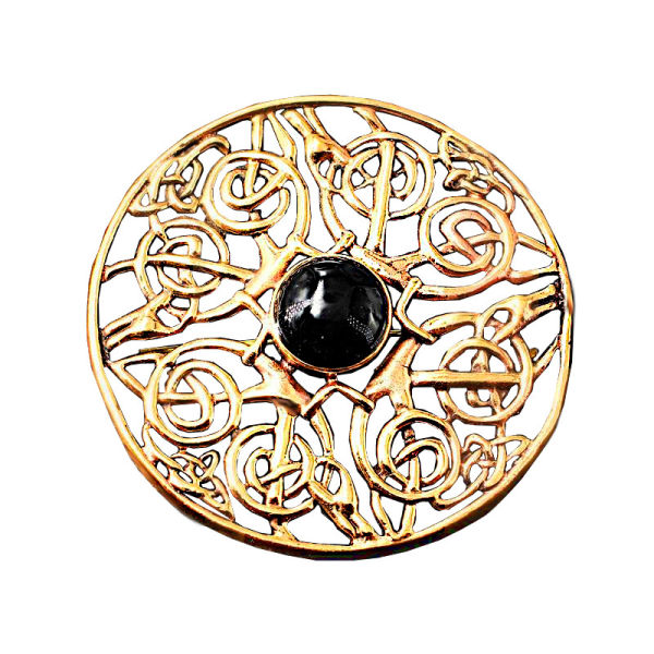 Bronze brooch - Ornaments with onyx