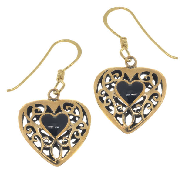 Bronzeohrringe Herz Onyx