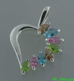 925 Sterling Silberanhänger - Halbherz  mit Cubik Zirkonia "rosa"