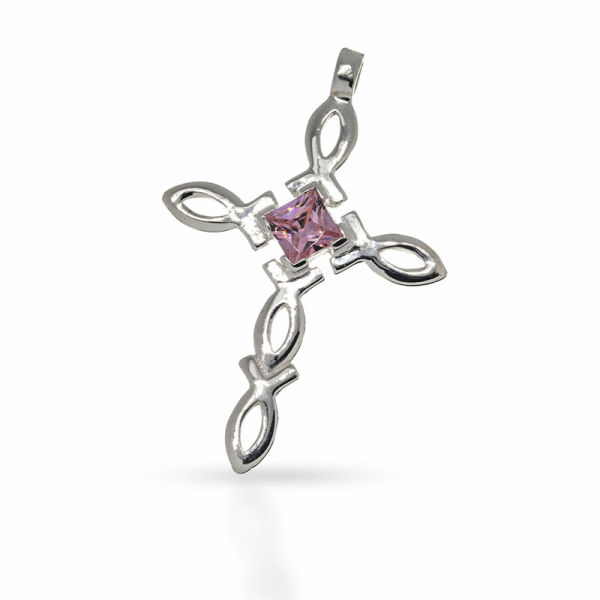 925 Sterling Silberanhänger - Kreuz mit Cubik Zirkonia Rosa "Gawain"