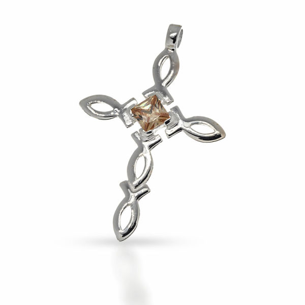 925 Sterling Silberanhänger - Kreuz mit Cubik Zirkonia Gold "Gawain"