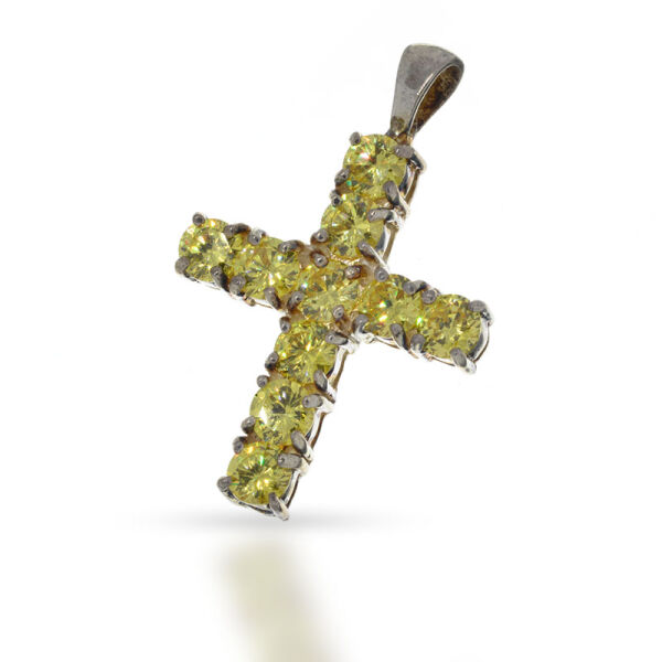 925 Sterling Silberanhänger - Kreuz mit Cubic Zirkonia Gelb "Dan"