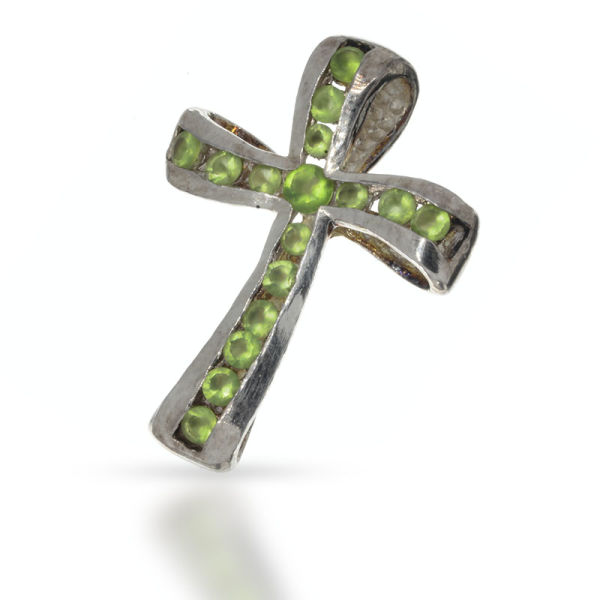 925 Sterling Silberanhänger - Kreuz mit Cubic Zirkonia Grün "Alba"