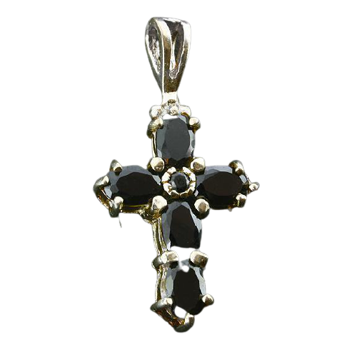 925 Sterling Silberanhänger - Kreuz mit Granat rosa
